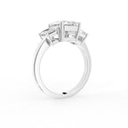 18K White Gold Trilogy Emerald Diamond Ring — 3D VIEW