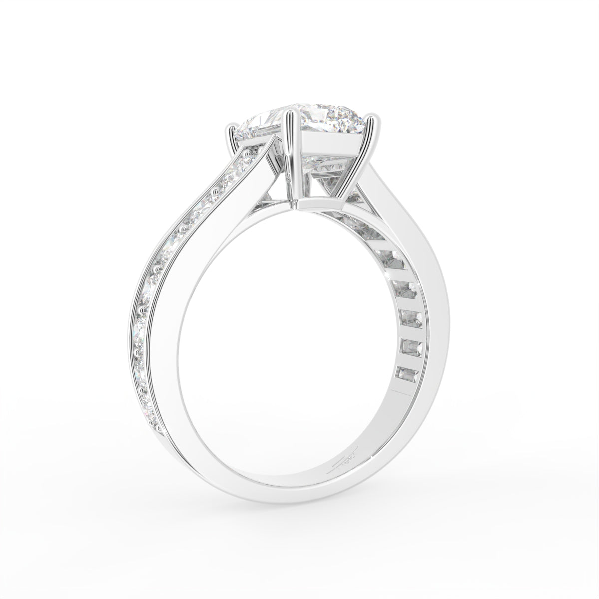 18K White Gold Solitaire Emerald Diamond Engagement Ring — 3D VIEW
