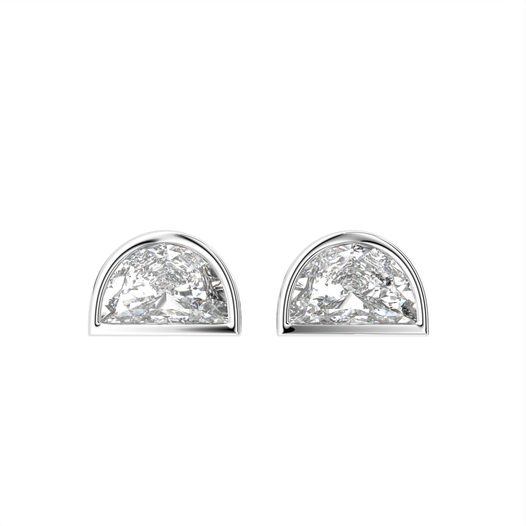 18K White Gold Half Moon Solitaire Diamond Earrings — TOP