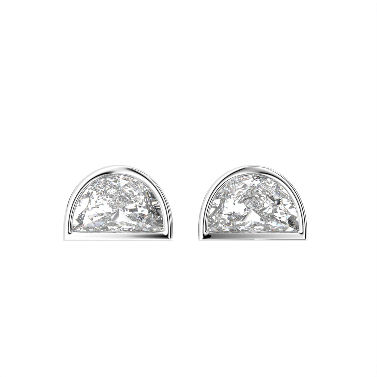 18K White Gold Half Moon Solitaire Diamond Earrings — TOP