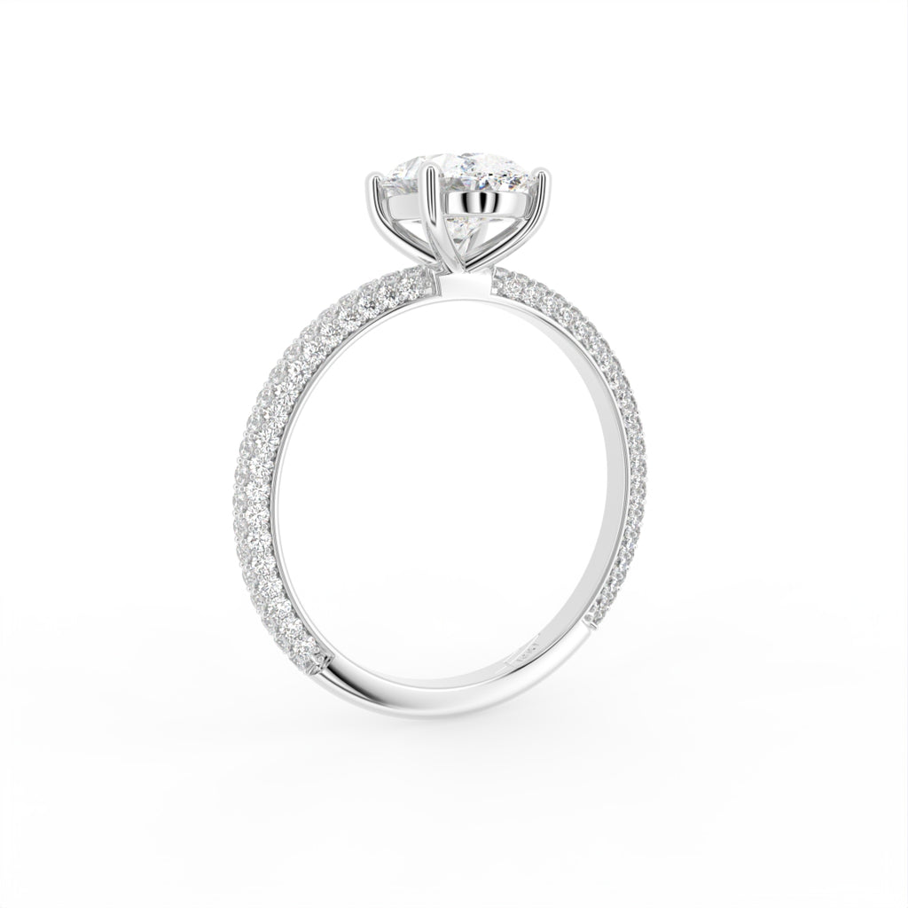 18K Shoulder Set Oval Diamond Engagement Ring — 3D VIEW