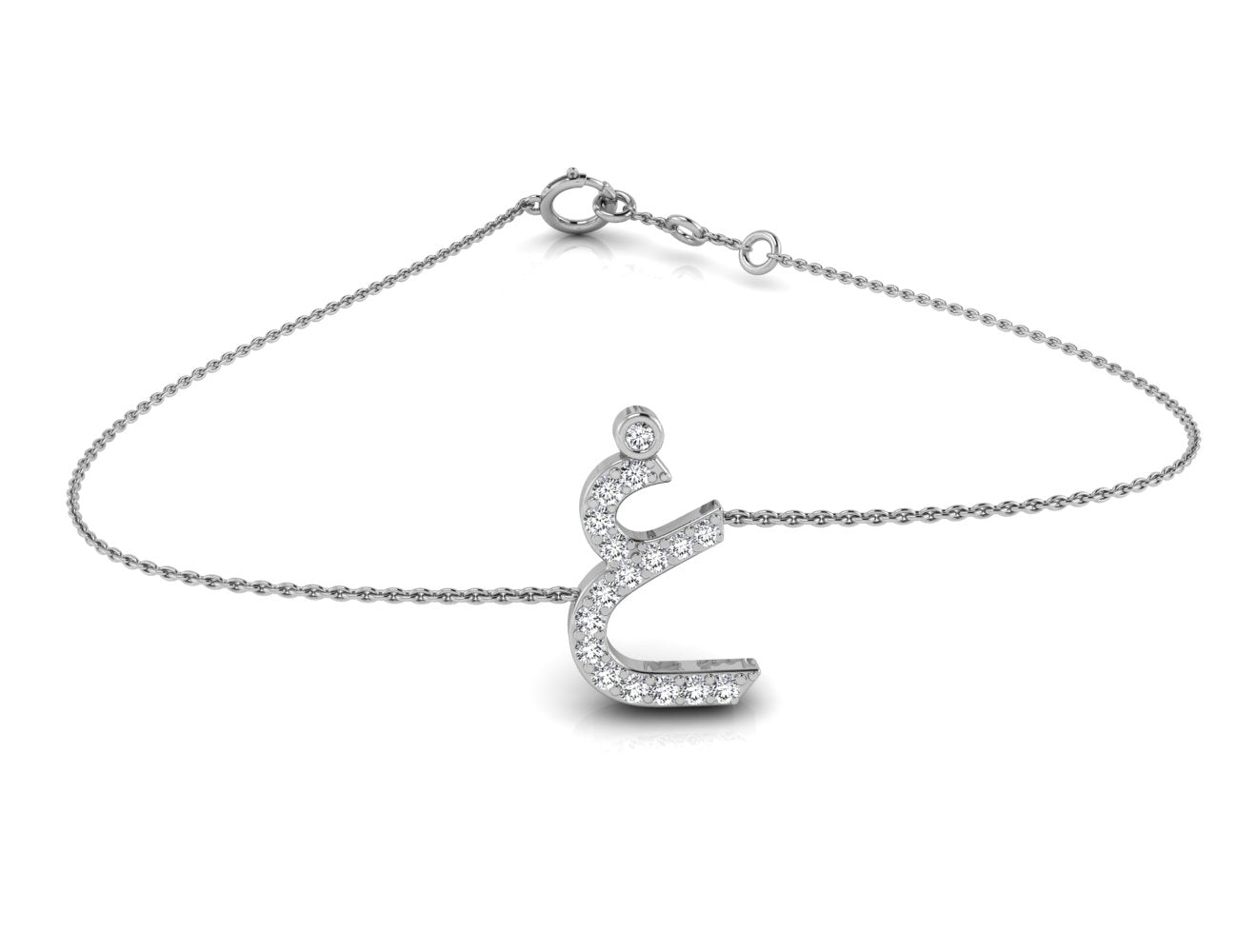 18K White Gold Arabic Alphabet Round Diamond Bracelet — TOP