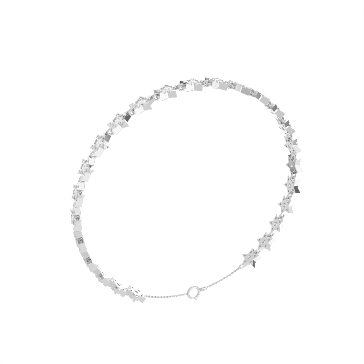 vimg:FJ7084|vimg:FJ7083|18K Yellow Gold Star Round Diamond Bracelet — 3D VIEW