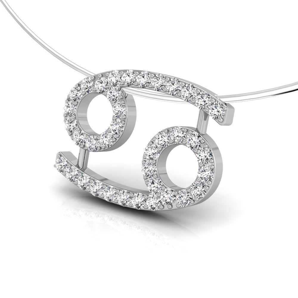 vimg:FJ3156|vimg:FJ1993|18K White Gold Zodiac Round Diamond Pendant — 3D VIEW