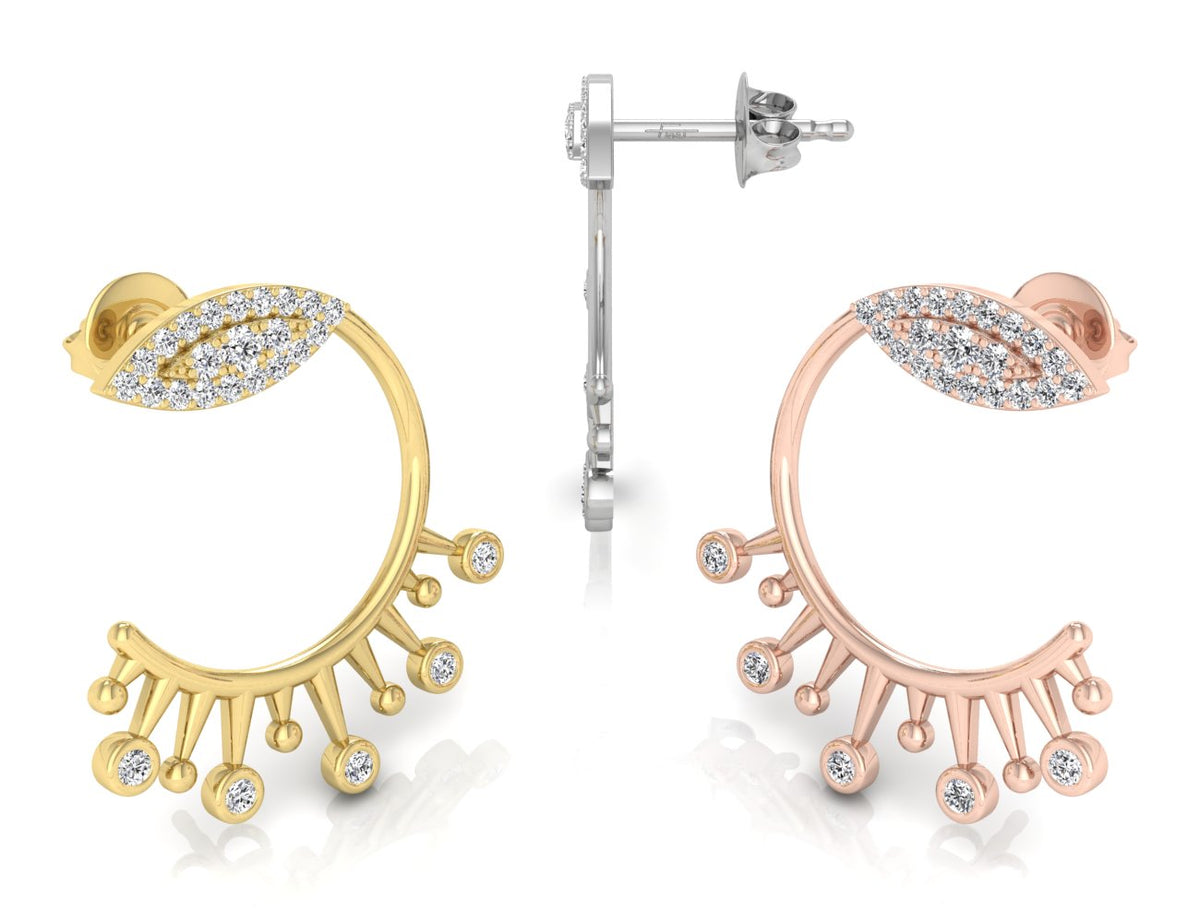 18K Crescent Diamond Ear Jacket Earrings — 3 COLOR