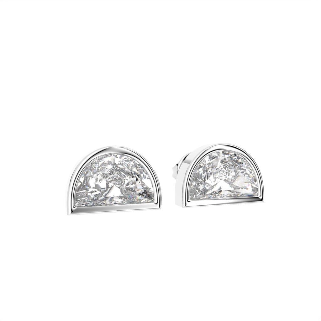 18K White Gold Half Moon Solitaire Diamond Earrings — 3D VIEW