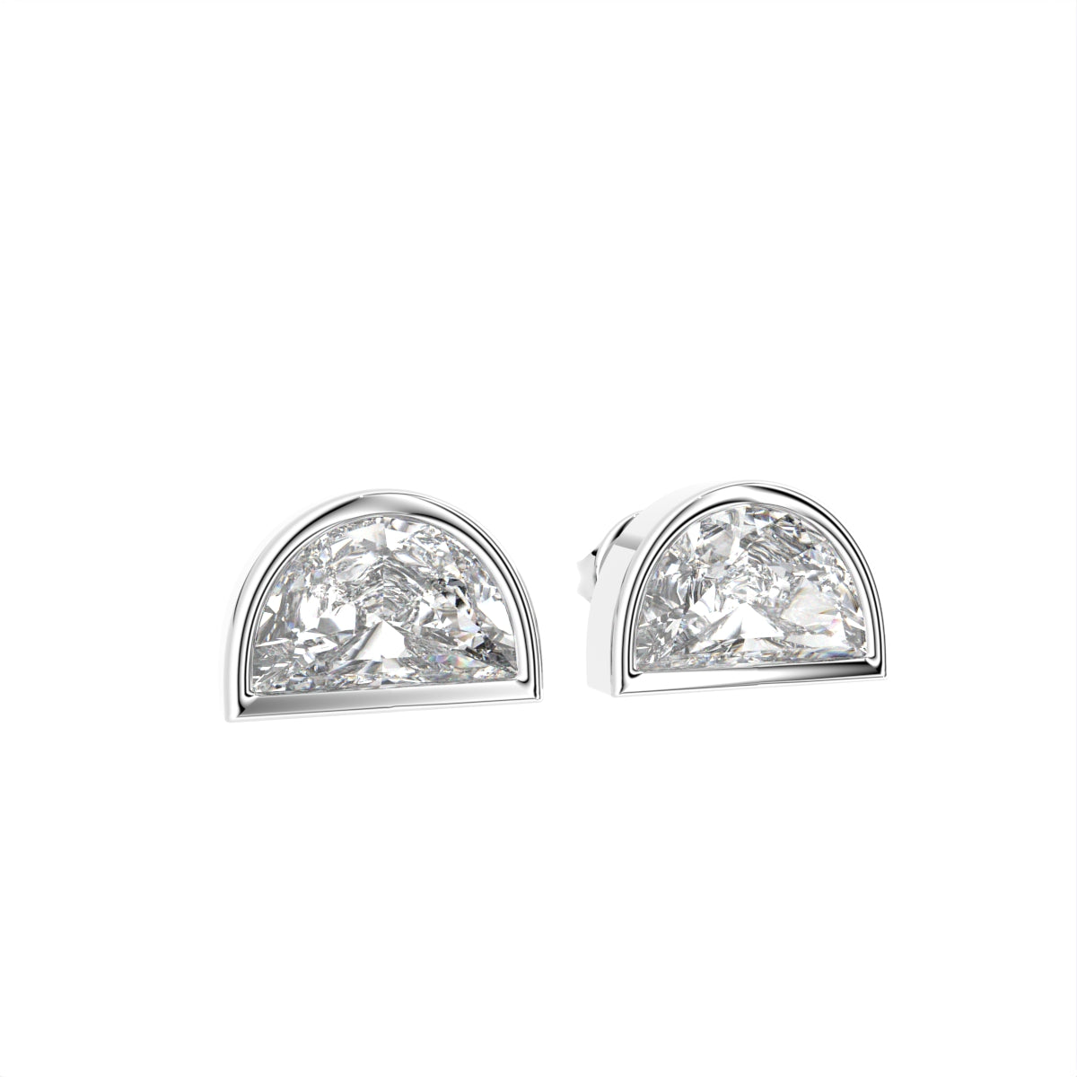 18K White Gold Half Moon Solitaire Diamond Earrings — 3D VIEW