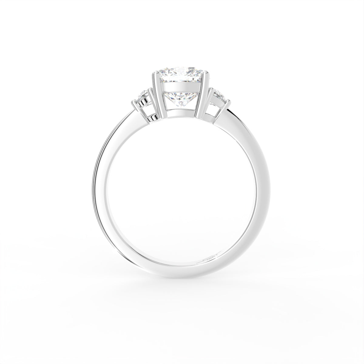 vimg:FJ2377|vimg:FJ6978|18K White Gold Trilogy Cushion Diamond Ring — FRONT