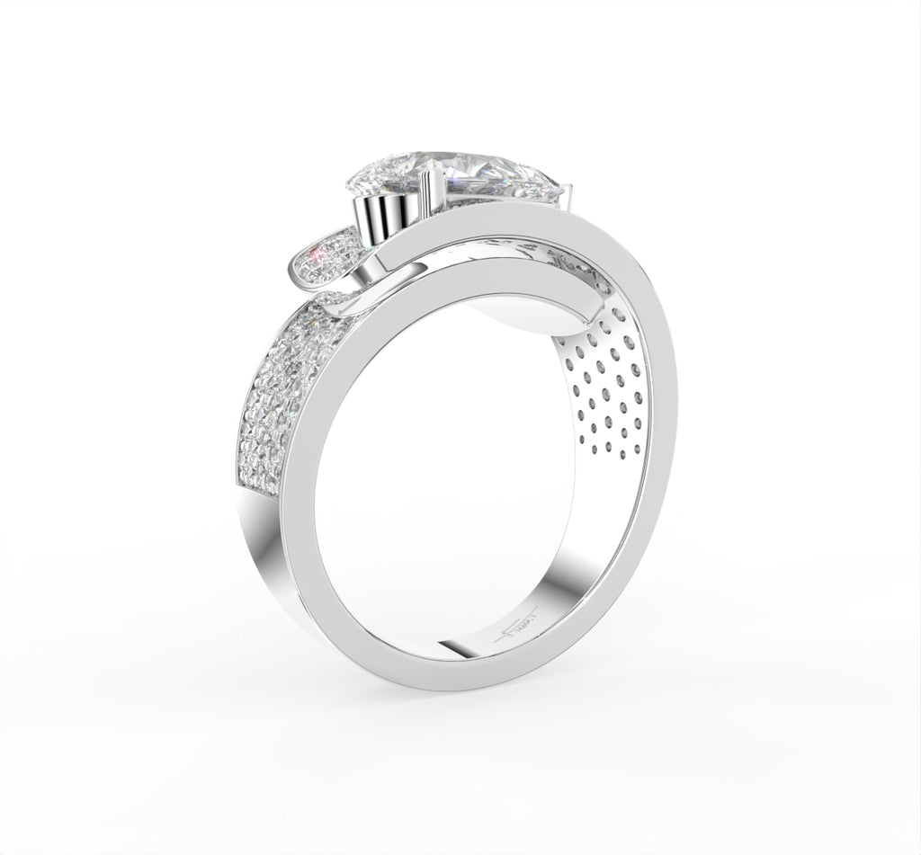 vimg:Z00118|18K White Gold Bespoke Pear Diamond Ring — 3D VIEW