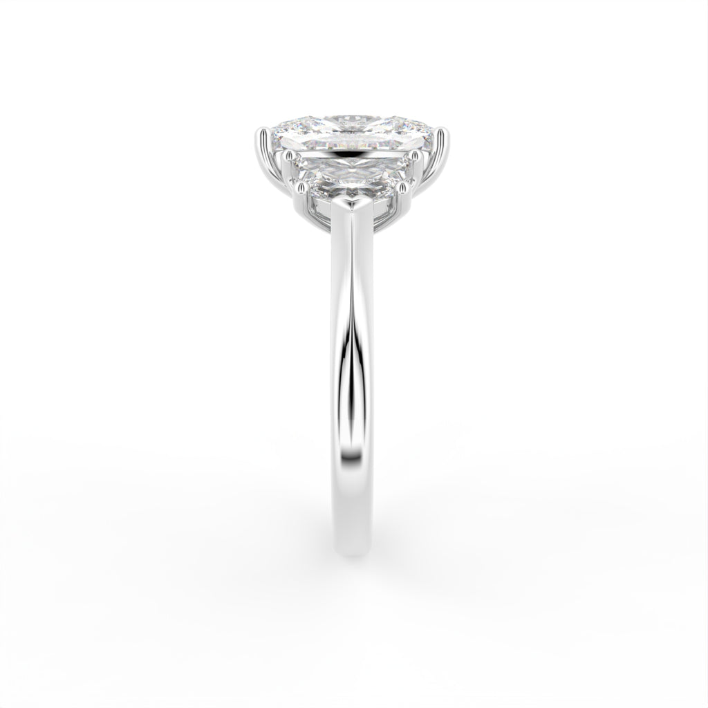 18K White Gold Modified Emerald Diamond Ring — SIDE