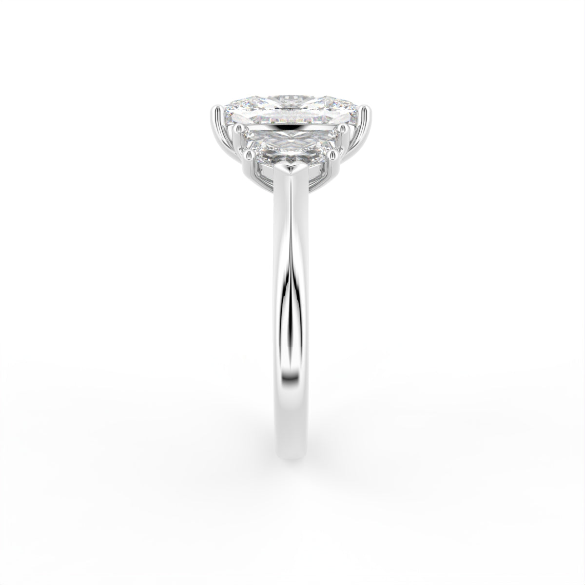18K White Gold Modified Emerald Diamond Ring — SIDE