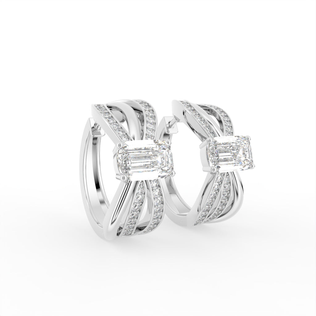 14K White Gold Baguette Diamond Earrings — 3D VIEW