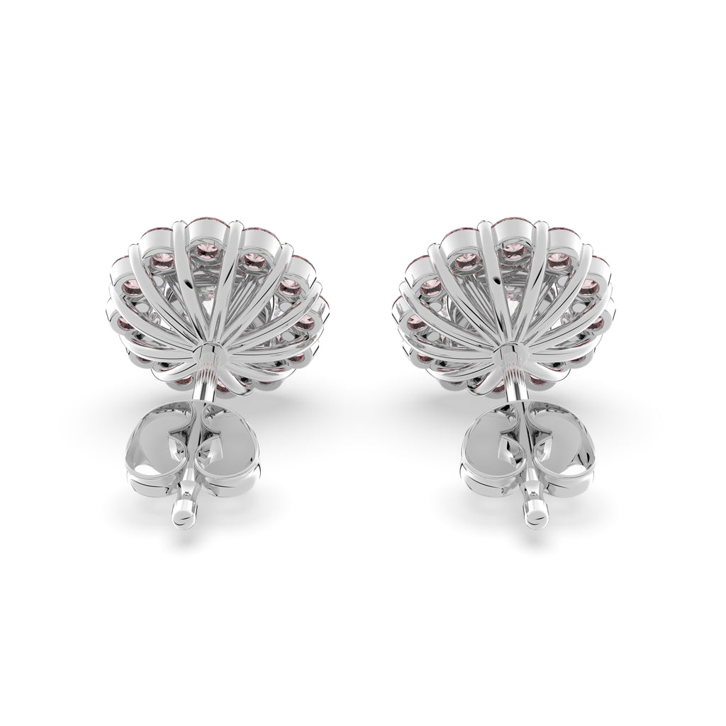 18K Pink Halo Round Diamond Earrings — BACK
