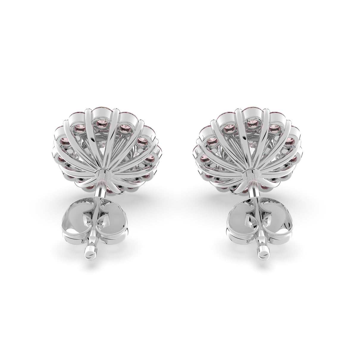 18K Pink Halo Round Diamond Earrings — BACK