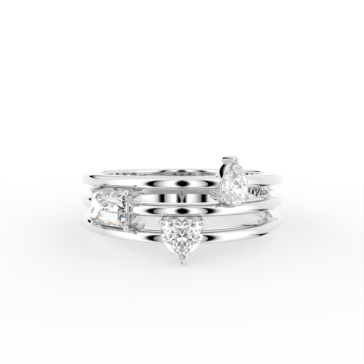 18K Triple Band Diamond Ring — TOP