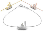 18K White Gold Arabic Alphabet Round Diamond Bracelet — 3 COLOR