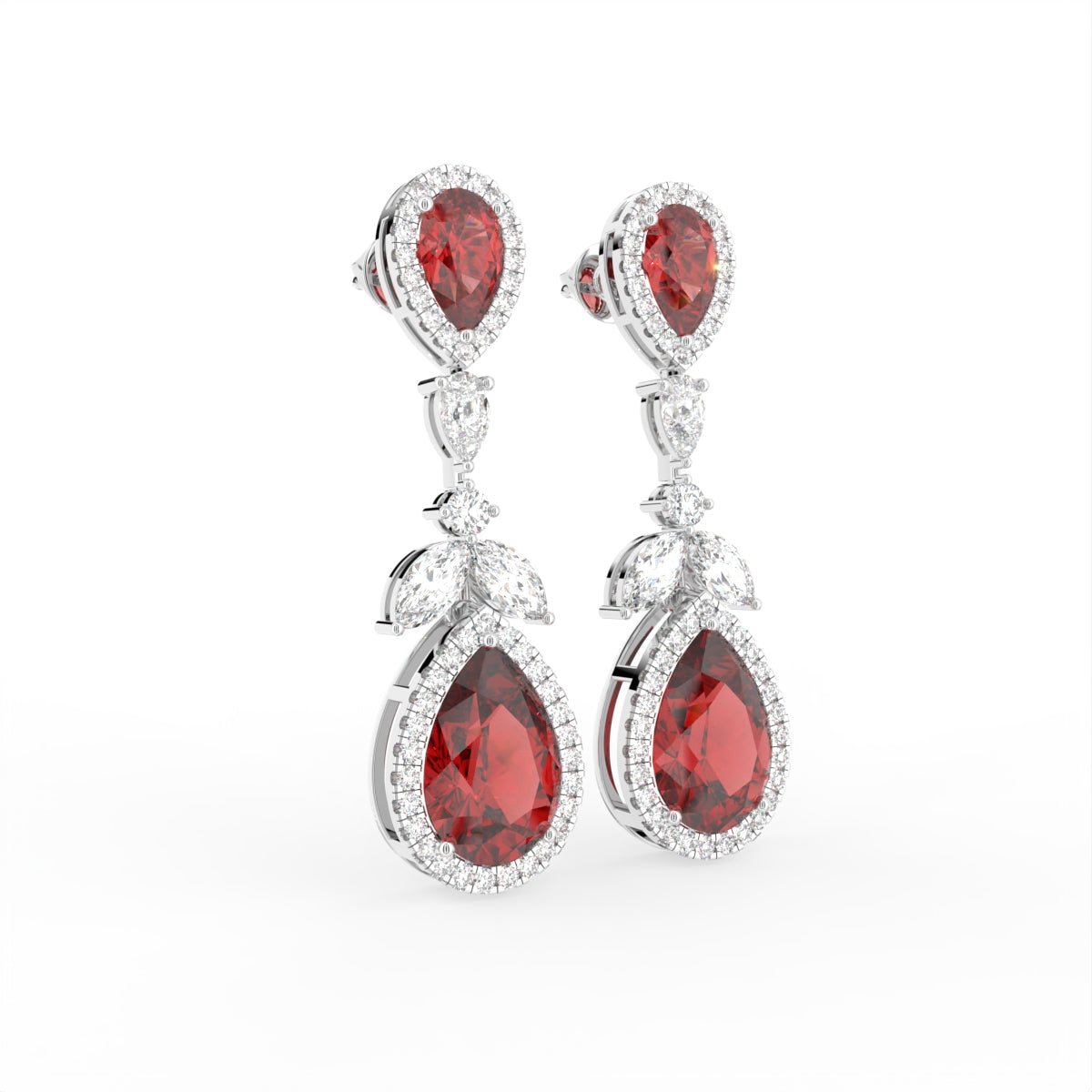 18K Pear Diamond Drop Earrings — 3D VIEW