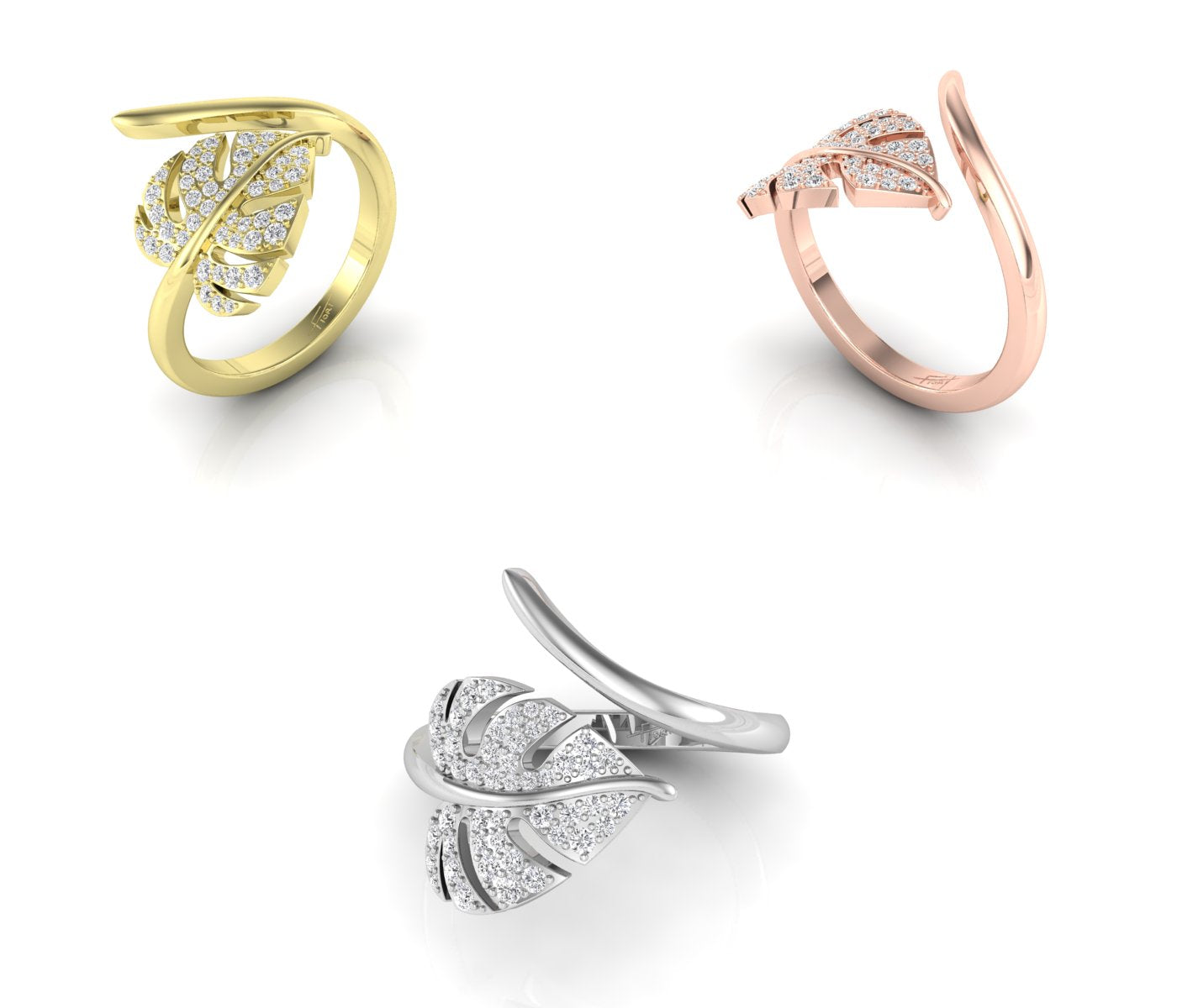 18K Leaf Diamond Ring — 3 COLOR