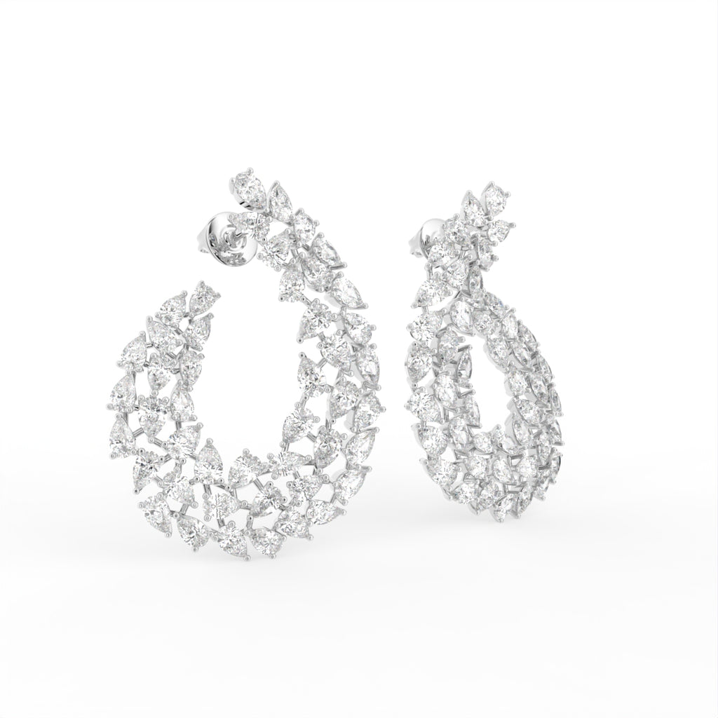 18K Floral Diamond Hoop Earrings — 3D VIEW