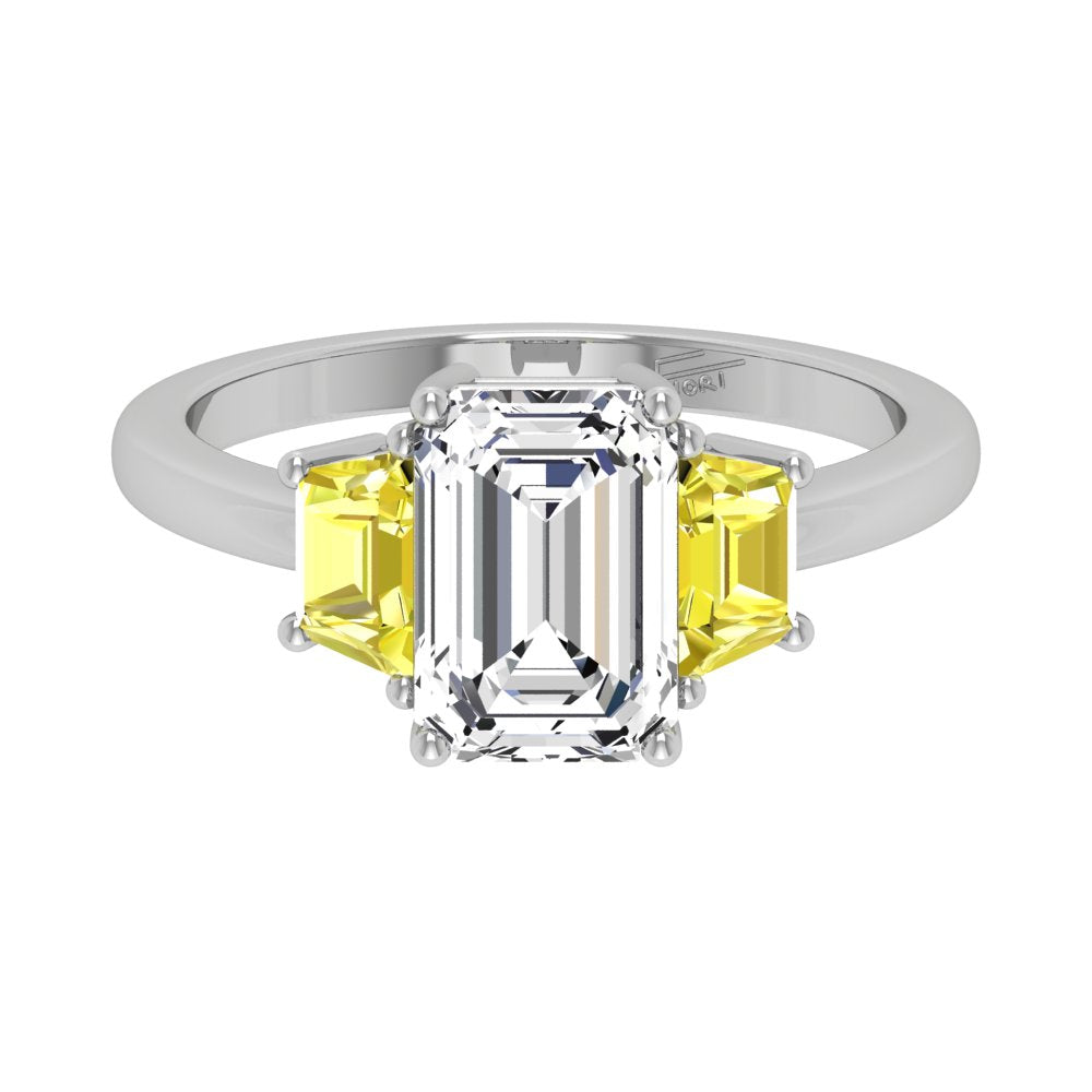 18K White Gold Trilogy Emerald Diamond Ring — TOP
