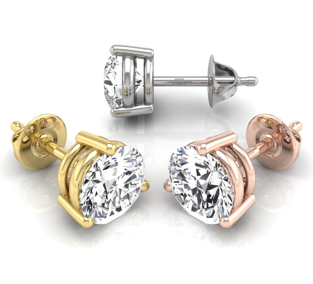 18K Solitaire Round Brilliant Diamond Earrings — 3 COLOR
