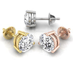 18K Solitaire Round Brilliant Diamond Earrings — 3 COLOR