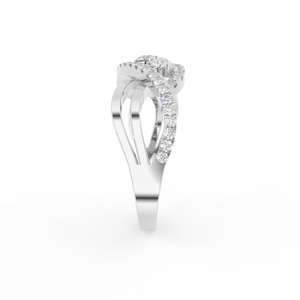 18K Two Tone Bespoke Round Diamond Crossover Ring — SIDE