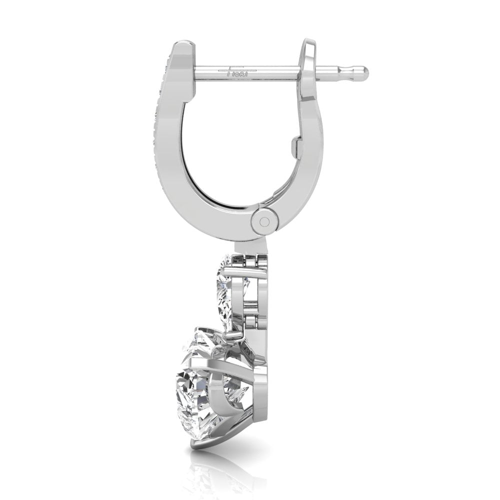 18K Heart Solitaire Diamond Drop Earrings — SIDE VIEW