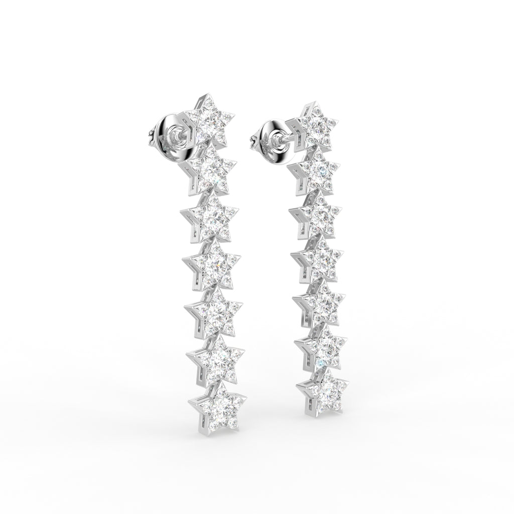 18K Round Star Drop Diamond Earrings — 3D VIEW
