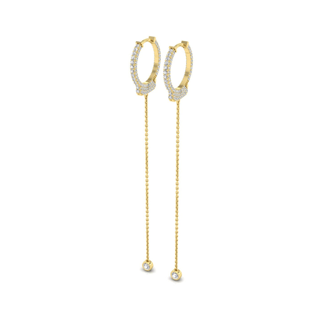 18K Yellow Gold Hoop Drop Diamond Earrings — 3D VIEW