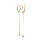 18K Yellow Gold Hoop Drop Diamond Earrings — 3D VIEW