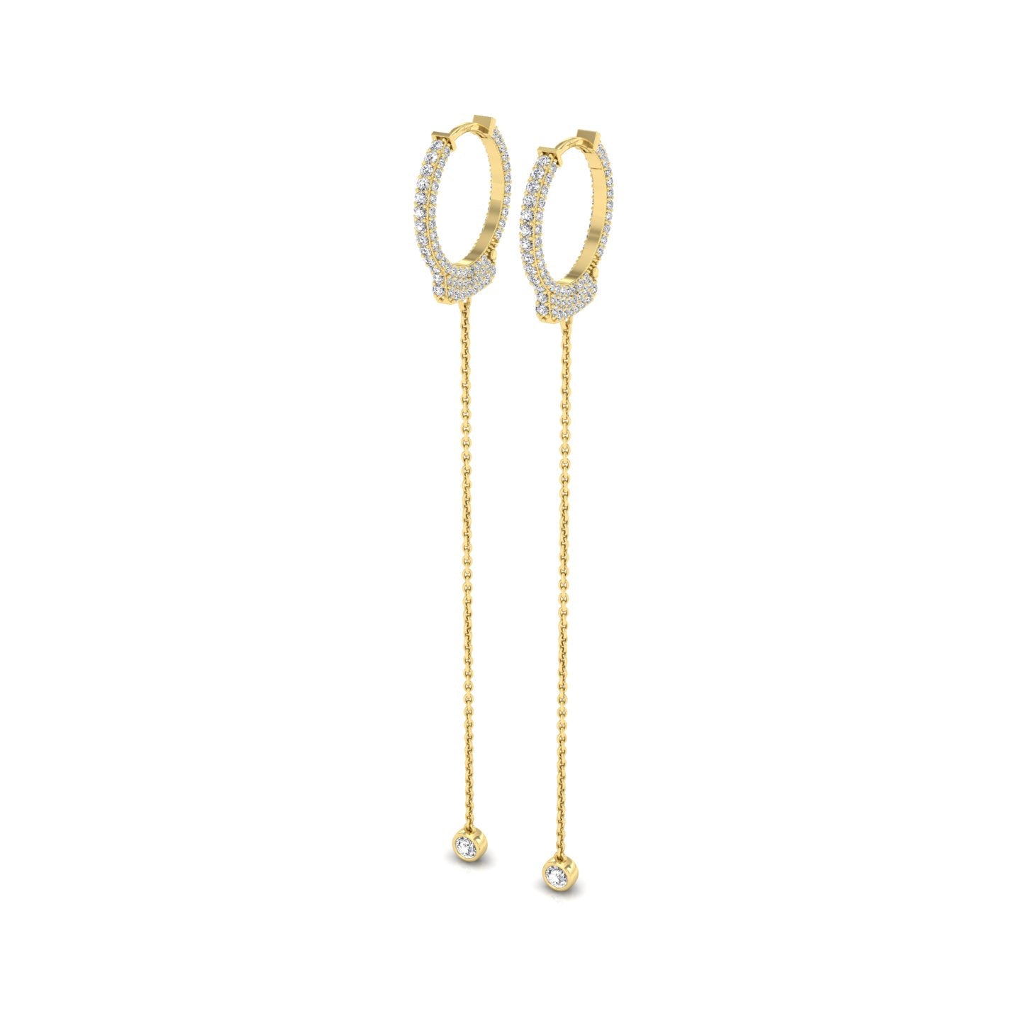18K Yellow Gold Hoop Drop Diamond Earrings — 3D VIEW