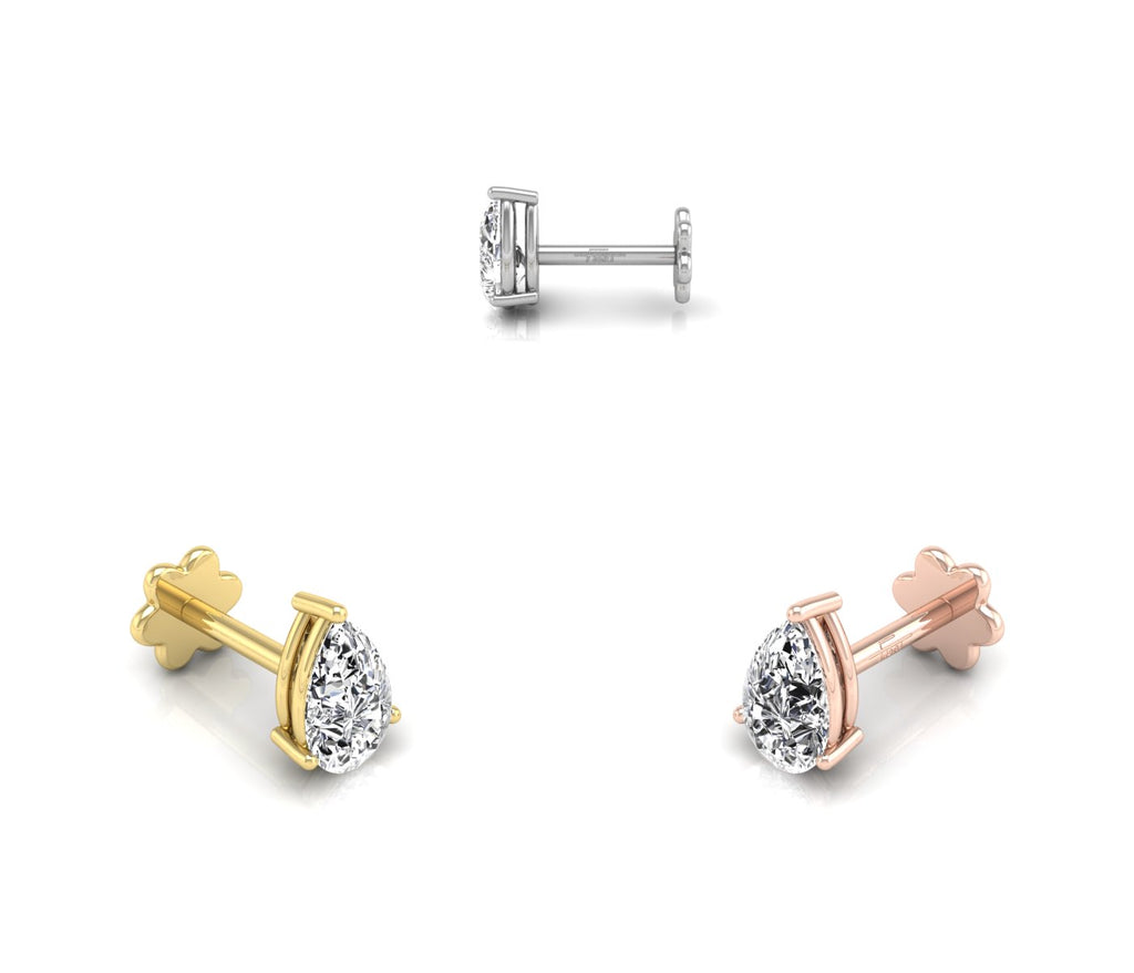18K Pear Diamond Piercing Earring — 3 COLOR