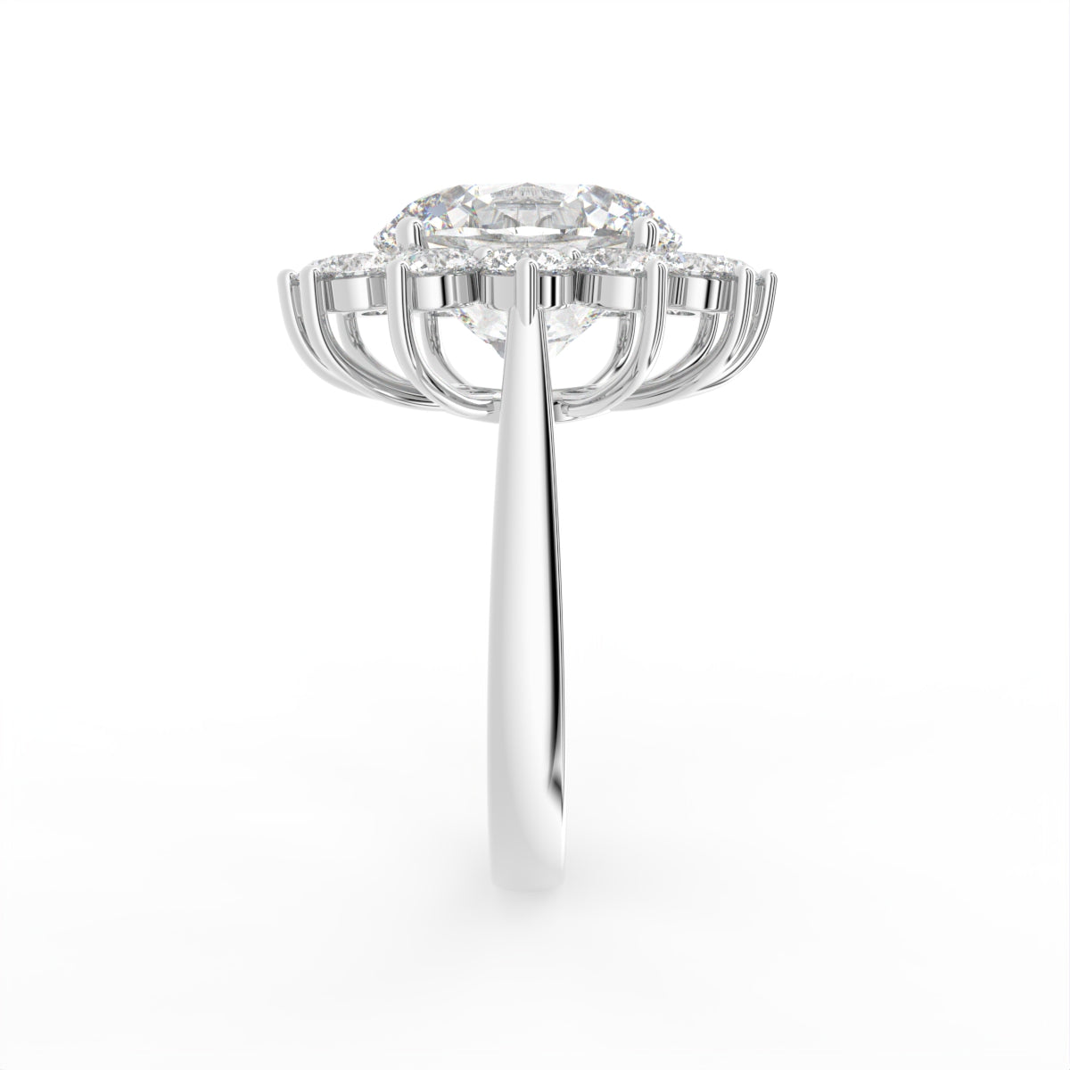 18K Halo Oval Diamond Ring — SIDE