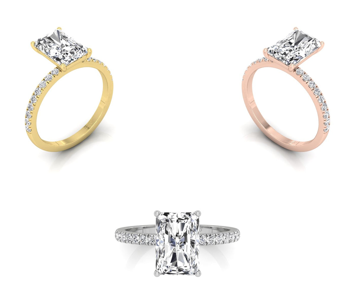 18K Shoulder Set Emerald Diamond Engagement Ring — 3 COLOR