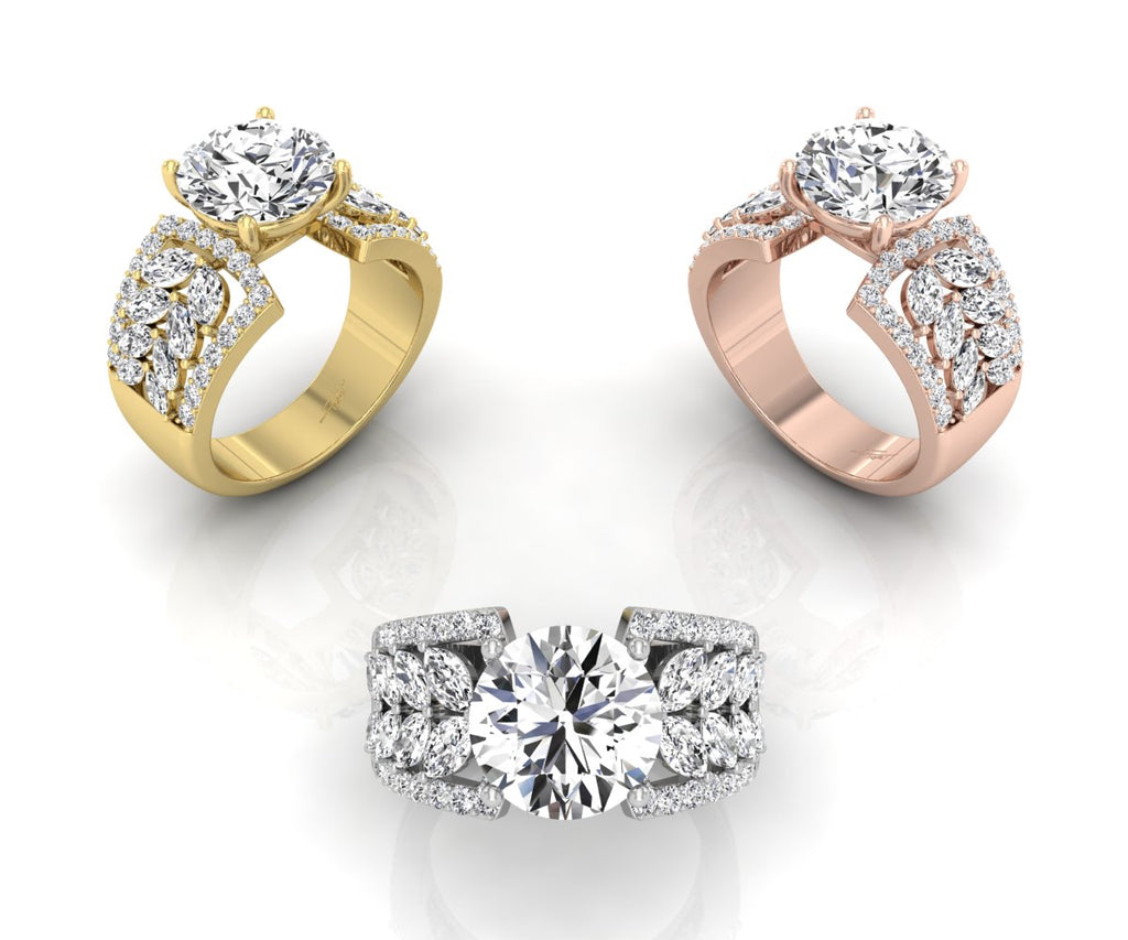 18K White Gold Solitaire Round Diamond Engagement Ring — 3 COLOR