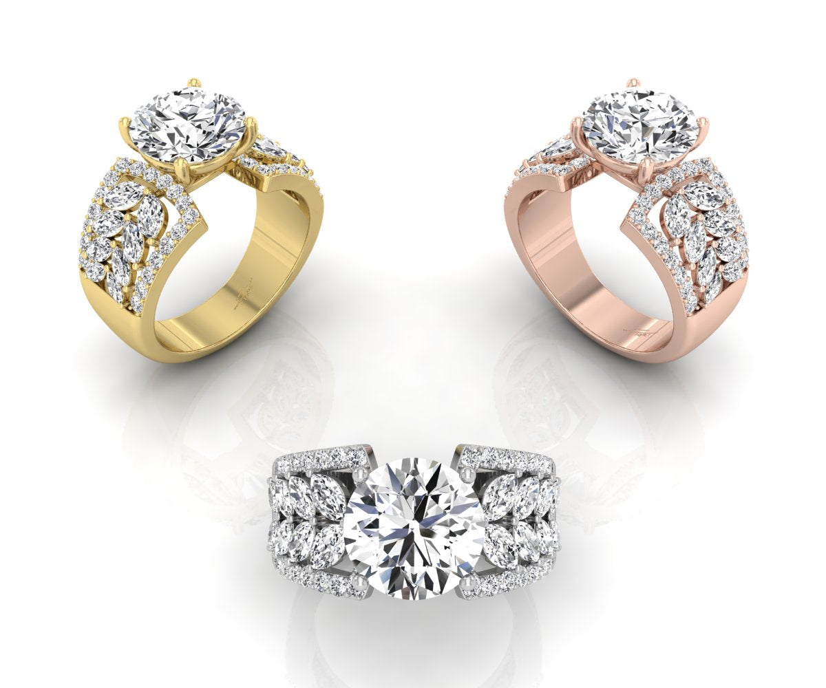 18K White Gold Solitaire Round Diamond Engagement Ring — 3 COLOR