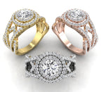 18K Halo Round Diamond Split Shank Ring — 3 COLOR
