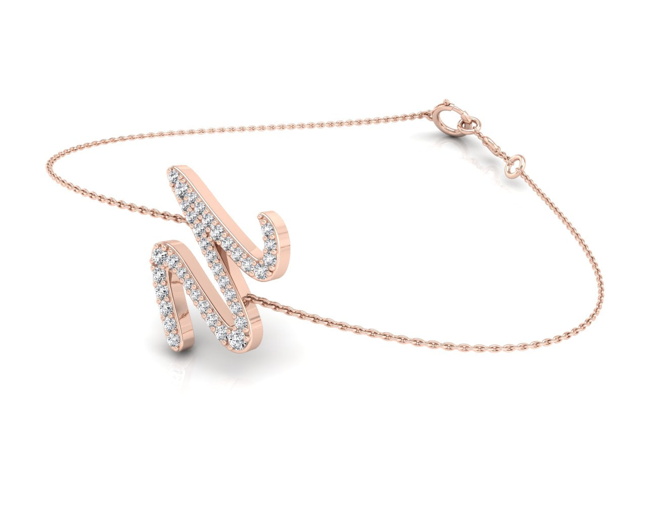 18K Rose Gold Alphabet Round Diamond Bracelet — 3D VIEW