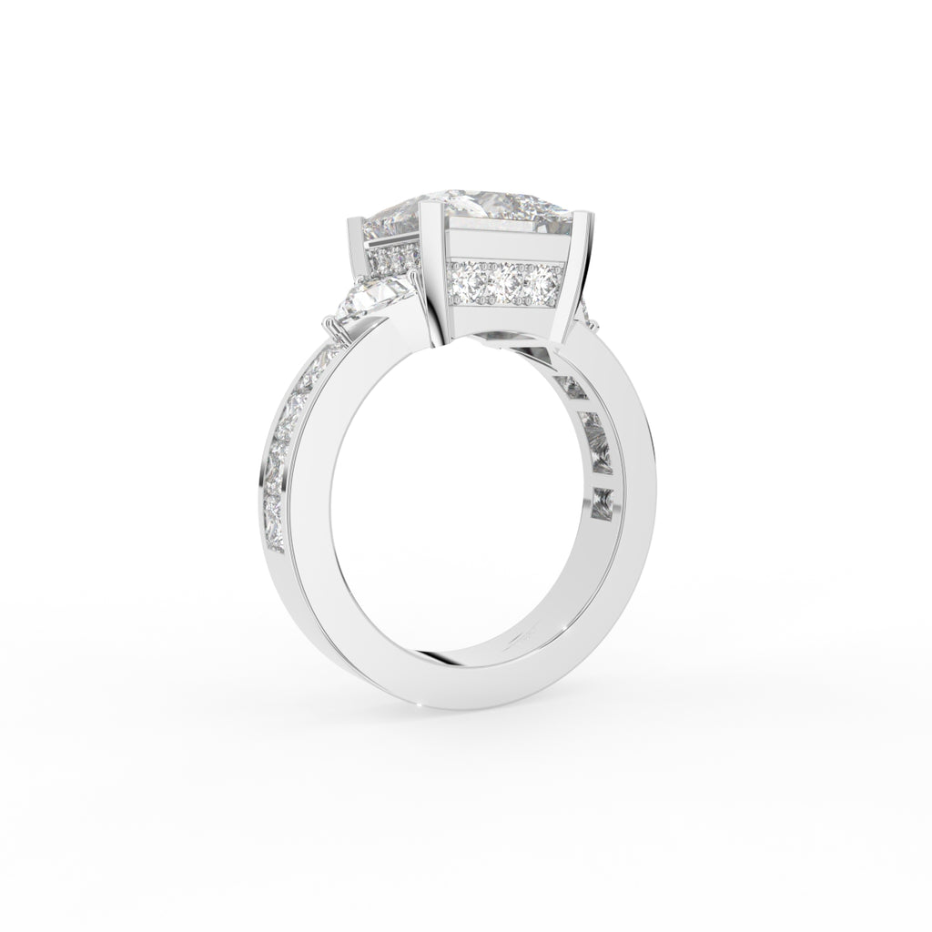 18K Trilogy Princess Cut Diamond Engagement Ring — 3D VIEW