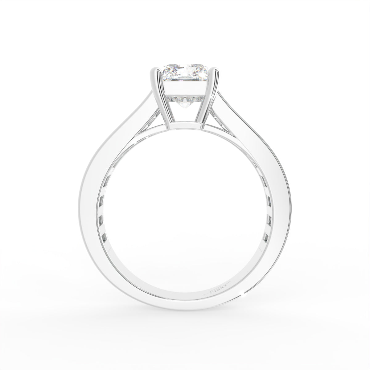 18K White Gold Solitaire Emerald Diamond Engagement Ring — FRONT