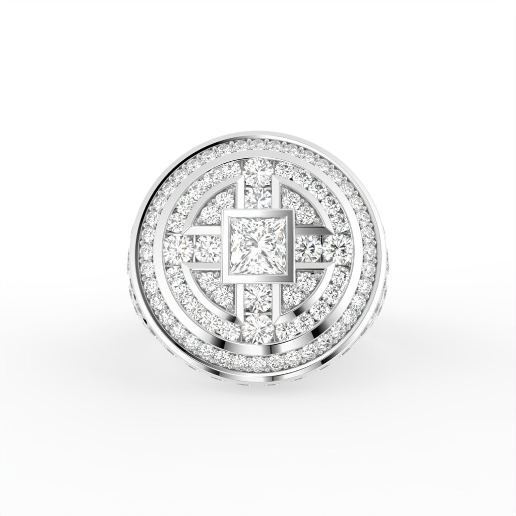 14K White Gold Bespoke Round Pave Diamond Ring — TOP