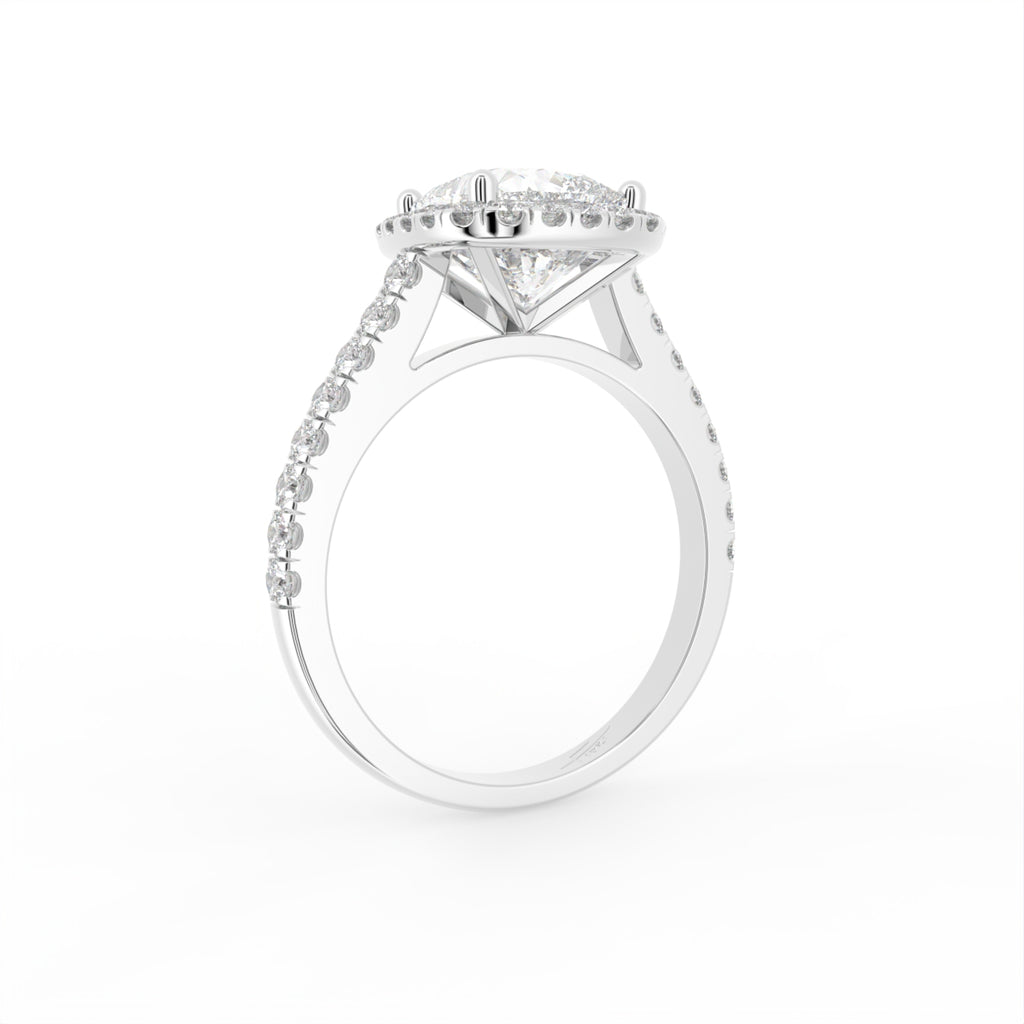18K Halo Cushion Cut Diamond Engagement Ring — 3D VIEW