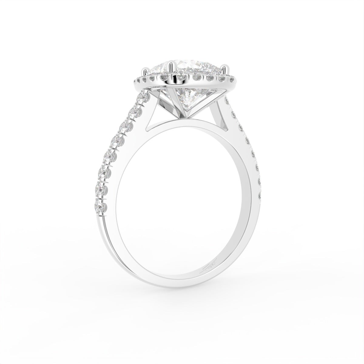 18K Halo Cushion Cut Diamond Engagement Ring — 3D VIEW