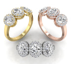 18K Trilogy Halo Oval Diamond Ring — 3 COLOR