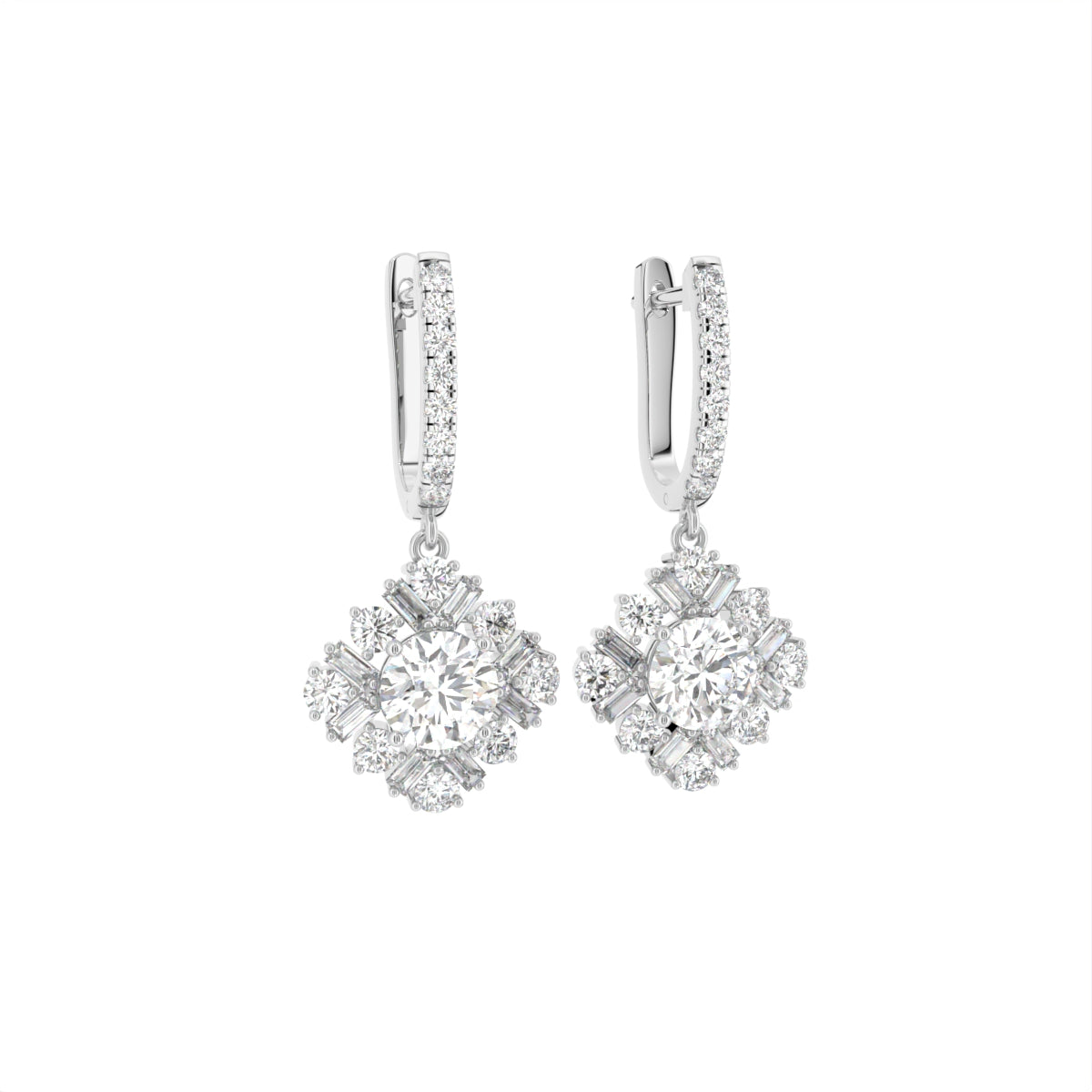 18K Drop Diamond Earrings — 3D VIEW