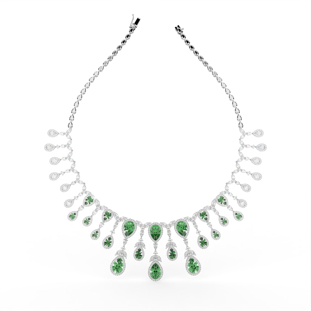 18K Green Pear and Diamond Fringe Necklace — TOP