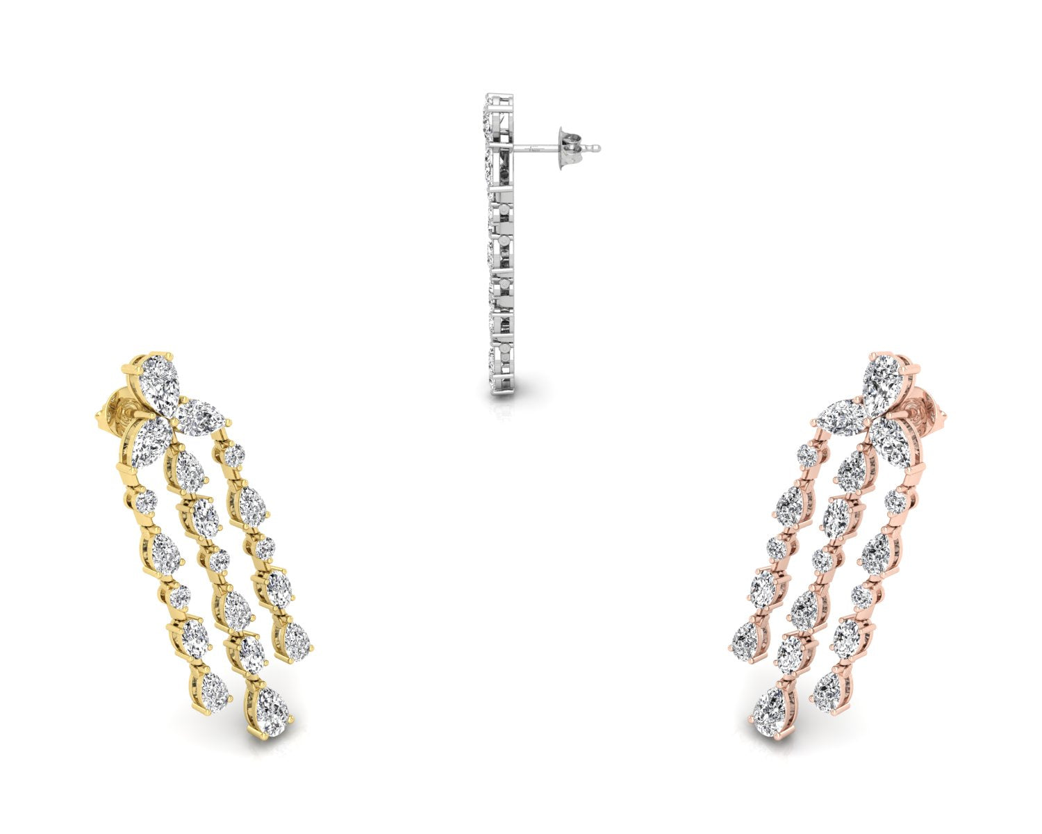 18K Pear Drop Bespoke Diamond Earrings — 3 COLOR