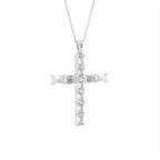 14K White Gold Cross Emerald Diamond Pendant — 3D VIEW