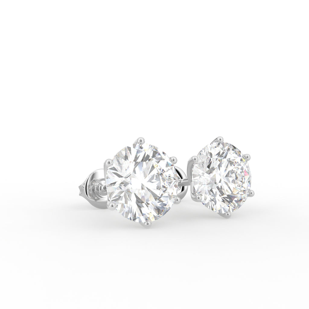 18K Round Solitaire Diamond Earrings — 3D VIEW